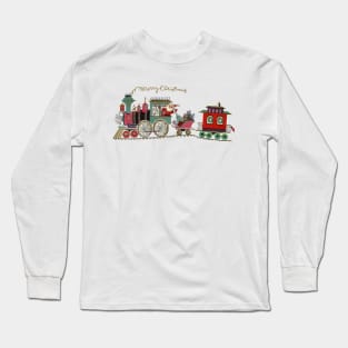 1980s Cute Kawaii Merry Christmas Toy Train Santa is coming Long Sleeve T-Shirt